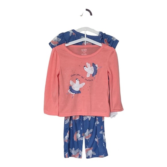 NEW CARTERS Just One You Toddler Girls 3 PC Pajama Set SET 2T Hen Blue Peach - Picture 1 of 6
